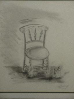 Chair w/ Paint Can Original Pencil Artwork Signed D.C.L. in Black Frame/Matt