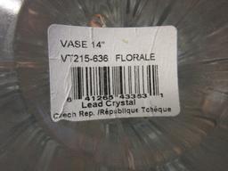 Mikasa Lead Crystal Florale Collection 14" Vase Petal Shape Design w/ Silk Stem Peonies