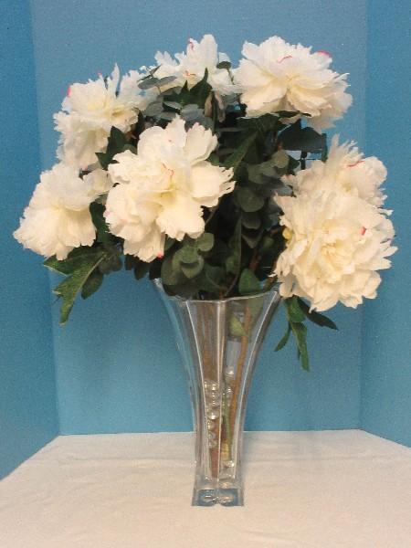 Mikasa Lead Crystal Florale Collection 14" Vase Petal Shape Design w/ Silk Stem Peonies