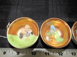 Amazing Porcelain Japan 7 Sake Cups Hand Painted Kami Motif/Gilded Design