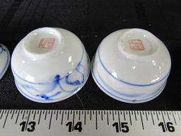 Amazing Porcelain Japan 7 Sake Cups Hand Painted Kami Motif/Gilded Design