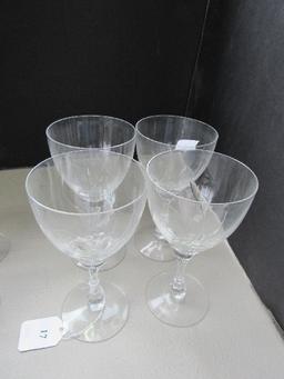 Fostoria Crystal Glass Lot - Leaf Cut Design 8 Water Goblets, 4 Wine Glasses