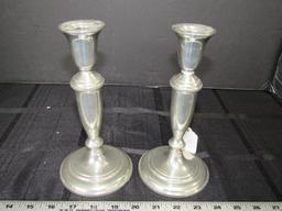 Empire Pewter Pair - Candle Sticks Spindle Design, 1 w/ Dedication on Base