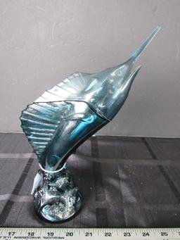 Vintage Blue Glass Avon Swordfish Cologne Bottle