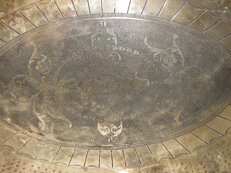 Impressive Large Serving Tray Traditional Engraved Medallion Fan Scroll Foliage