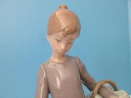 Lladro Collectible Girl w/ Basket Feeding Geese Porcelain 10" Figurine