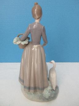 Lladro Collectible Girl w/ Basket Feeding Geese Porcelain 10" Figurine