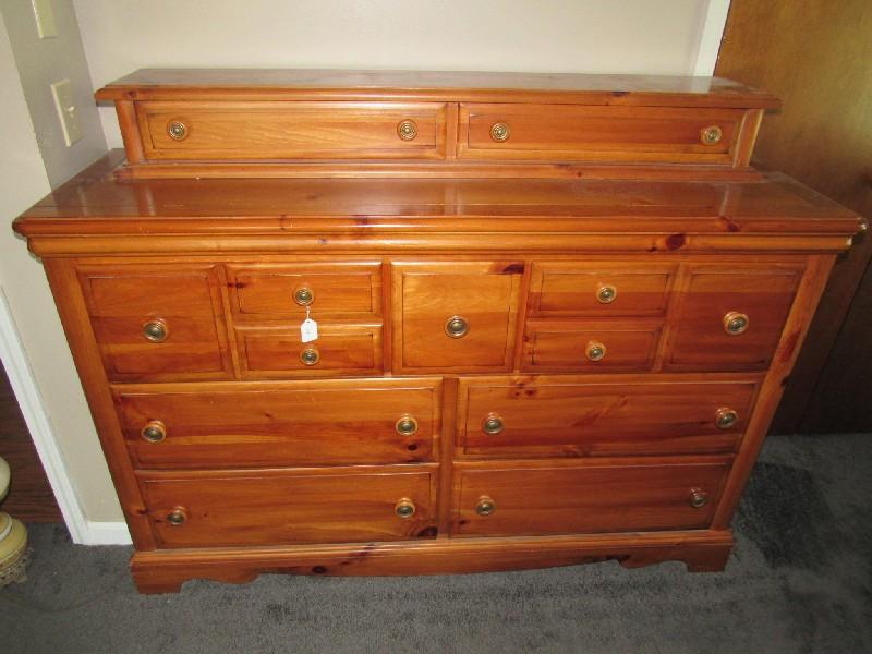 Vaughan Furniture Co. Long Dresser 9 Drawers Wood/Metal Pulls, Bracket Feet