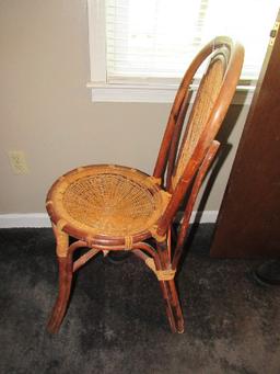 Bamboo Wooden Design Arch Top Chair w/ Lattice Back, Lattice Round Seat