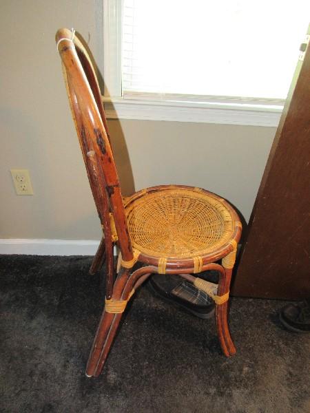 Bamboo Wooden Design Arch Top Chair w/ Lattice Back, Lattice Round Seat