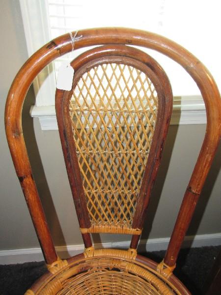 Bamboo Wooden Design Arch Top Chair w/ Lattice Back, Lattice Round Seat