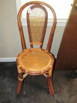 Bamboo Wooden Design Arch Top Chair w/ Lattice Back, Lattice Round Seat