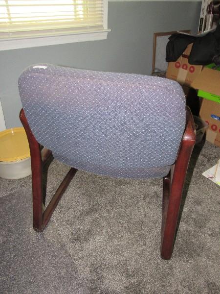 Wooden Curved Design Chair Pin Seat/Back Blue Upholstered