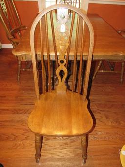 Wooden Extendable Dining Table w/ 4 Chairs, 2 Host/2 Sides, Table Grooved Column Center