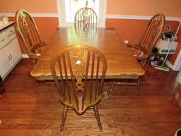 Wooden Extendable Dining Table w/ 4 Chairs, 2 Host/2 Sides, Table Grooved Column Center