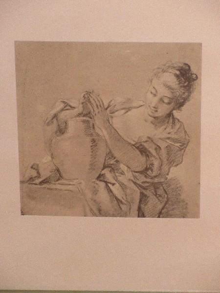 Reliable Fine Art Print Titled "Girl w/ Jug" Attributed To Bouche in Gilded Frame/Matt