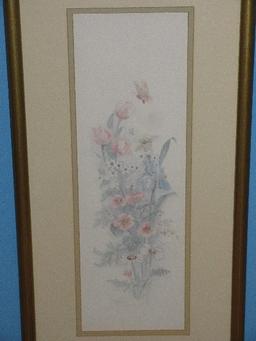 Springtime Wild Flowers & Fluttering Butterfly Attributed to Signed Mary Bertrand Fine Art