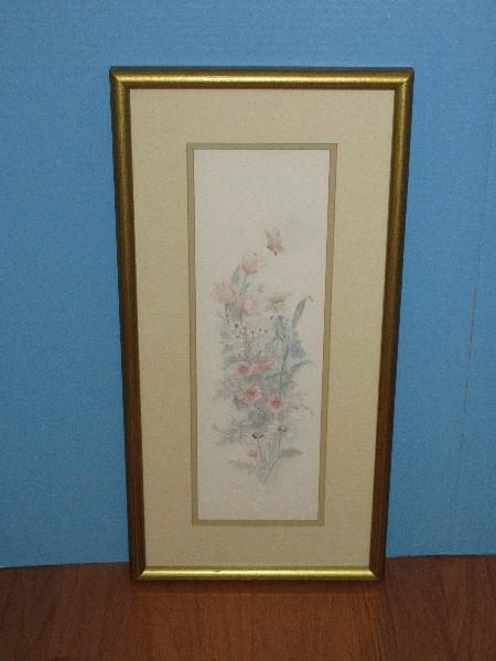 Springtime Wild Flowers & Fluttering Butterfly Attributed to Signed Mary Bertrand Fine Art