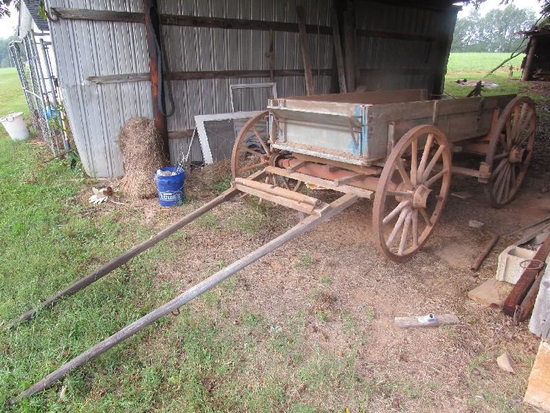 Amazing Vintage Wooden Body One Horse Wagon, Back Board Wagon, w/ Wooden Spoke Wheels, Metal Band