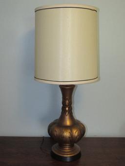 Gilted wide to Narrow Vase Metal w/ Acanthus Leaf Pattern Block Base w/ Shade