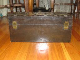 Block Wooden Storage Chest w/ Brass Block/Floral Finial Pattern w/ Engraved Bird Latch