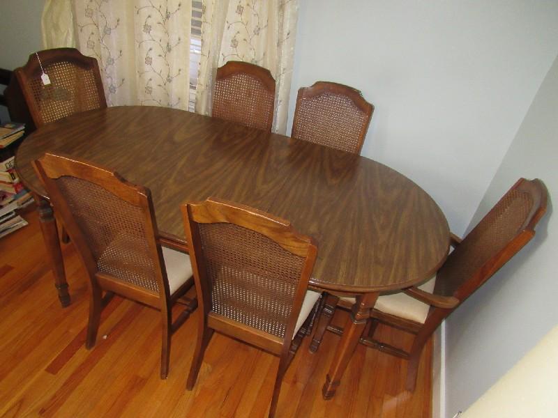 Mahogany Wood Top Extendable Dining Table 1 Leaf w/ 6 Chairs, 1 Host/5 Sides