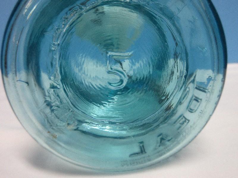 Ball Ideal Blue Glass Canning Jar w/ Glass Lid & Wire Bail Pat'D July 14, 1908