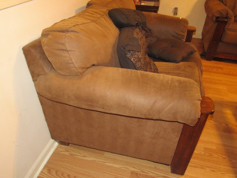 Brown Upholstered 2 Seat Loveseat, Wooden Frame