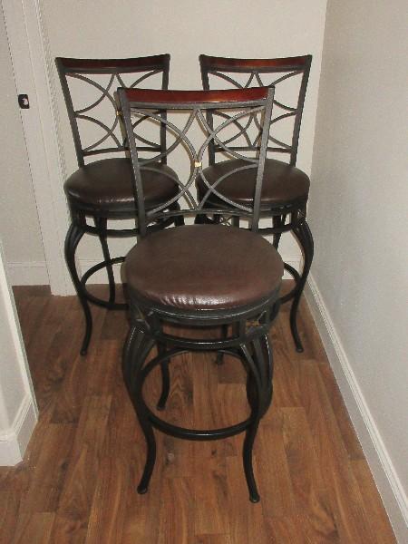 Set - 3 Cheyenne Industries LLC Swivel Bar Stools, Elegant Metal Frame Curved Reticulated Back