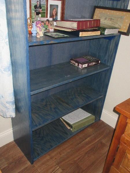 Stately Blue Stained Wooden Bookcase
