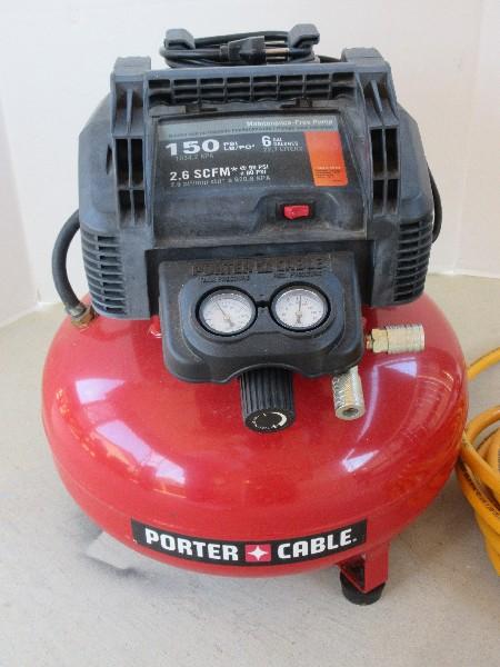 Porter Cable 6 Gallon 150 PSI LB Electric Portable Air Tank w/ Forney 3/8" PVC Air Hose