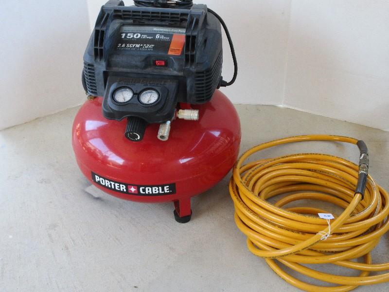 Porter Cable 6 Gallon 150 PSI LB Electric Portable Air Tank w/ Forney 3/8" PVC Air Hose