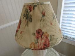 Polyresin Classic White Wicker Ginger Jar Form 24" Table Lamp w/ Floral Pleated Shade