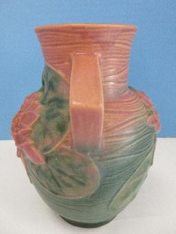 Roseville Pottery Water Lily Pattern Color Combination Pink & Green 8" Vase