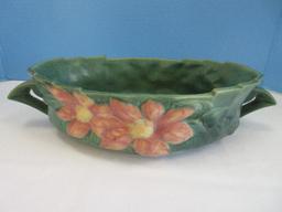 Roseville Pottery Clematis Pattern Rose on Green Colors 10" Console Bowl