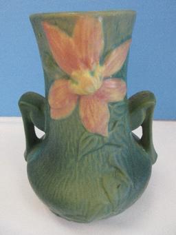 Roseville Pottery Clematis Pattern 6" Bulbous Double Handle Vase