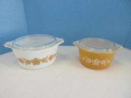 4 Pieces - Pyrex Casseroles Butterfly Gold Pattern w/ Clear Glass Lids 1qt & 1 1/2qt