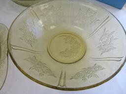 Group - Amber Depression Glass 3 Federal Glass Sharon Cabbage Rose Pattern Large Fruit Bowls