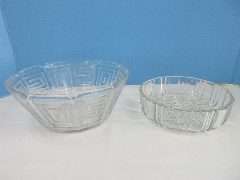 Group - Pressed Glass Abstract Design Panel Bowl 8 1/4"