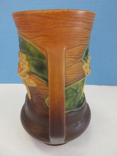 Roseville Pottery Water Lily Pattern 8" Bulbous Vase Double Handle Yellow Flowers