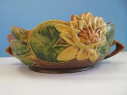 Roseville Pottery Water Lily Pattern 8" Console Bowl Yellow Flowers