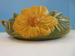 Roseville Pottery Peony Pattern Embossed Large Yellow Flowers Textured Yellow Background