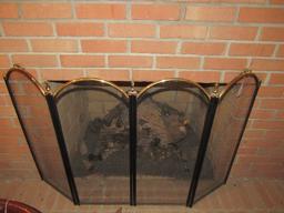 4 Panel Arch Top, Urn Finial Fireplace Guard Black Metal