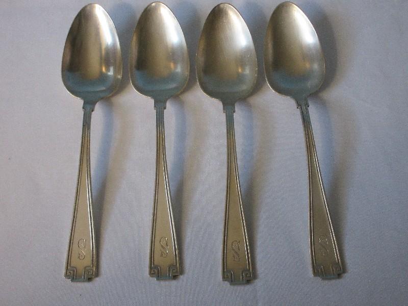 4 Gorham Sterling Etruscan Pattern Silverware Glossy Finish Dessert/Oval Soup Spoons
