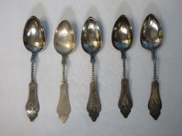 Set - Duhme & Co. 3 Antique Twisted Handle 5 3/4" Coin Silver Teaspoons