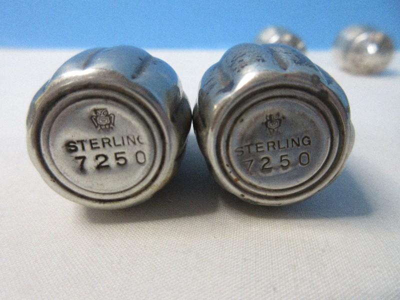 2 Pair - Sterling Silver Individual Salt/Pepper Shakers Panel Design