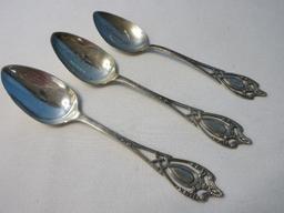 Set - 3 Lunt Silversmiths Sterling Silver Monticello Pattern 1908 Five O'Clock 5 3/4" Teaspoons