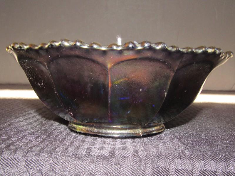 Iridescent Indiana Glass Bowl Floral Pattern Sawtooth Motif Rim