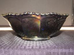 Iridescent Indiana Glass Bowl Floral Pattern Sawtooth Motif Rim