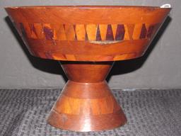 Large Wooden Zig-Zag Pattern Fruit Bowl Raised